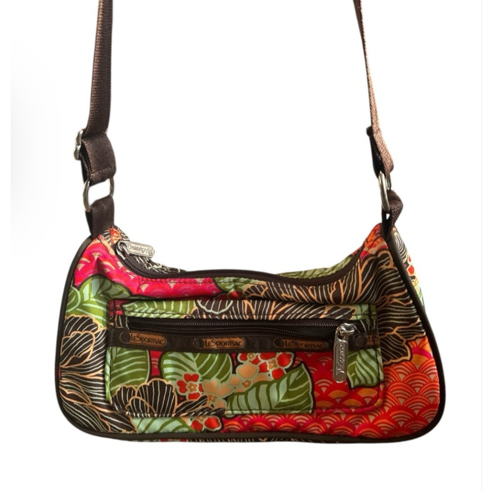 Le Sportsac Arsty Safari Floral Made In The USA Baguette Style Crossbody Handbag
